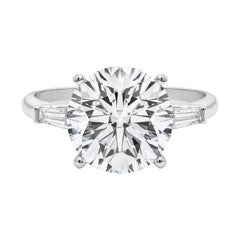 GIA 7.05ct Round Three-Stone Tapered Baguette 18K White Gold Diamond Ring