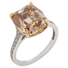 GIA 7.08 carat fancy yellowish brown diamond platinum engagement ring
