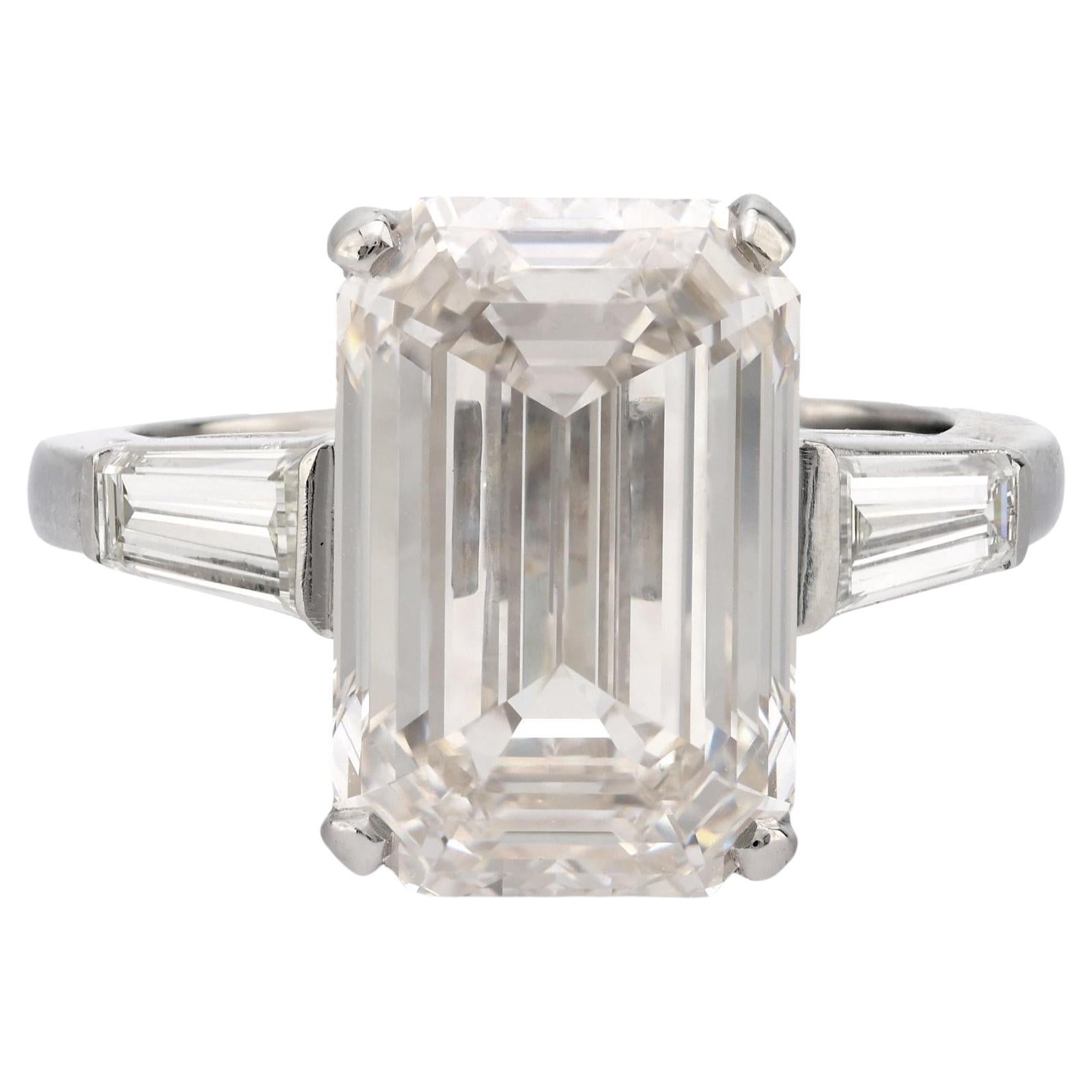GIA 7.08 carat flawless emerald cut diamond platinum engagement ring