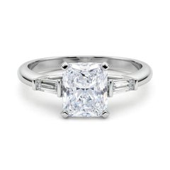 GIA 5 Carat Radiant Three-Stone Tapered Baguette 18K White Gold Diamond Ring