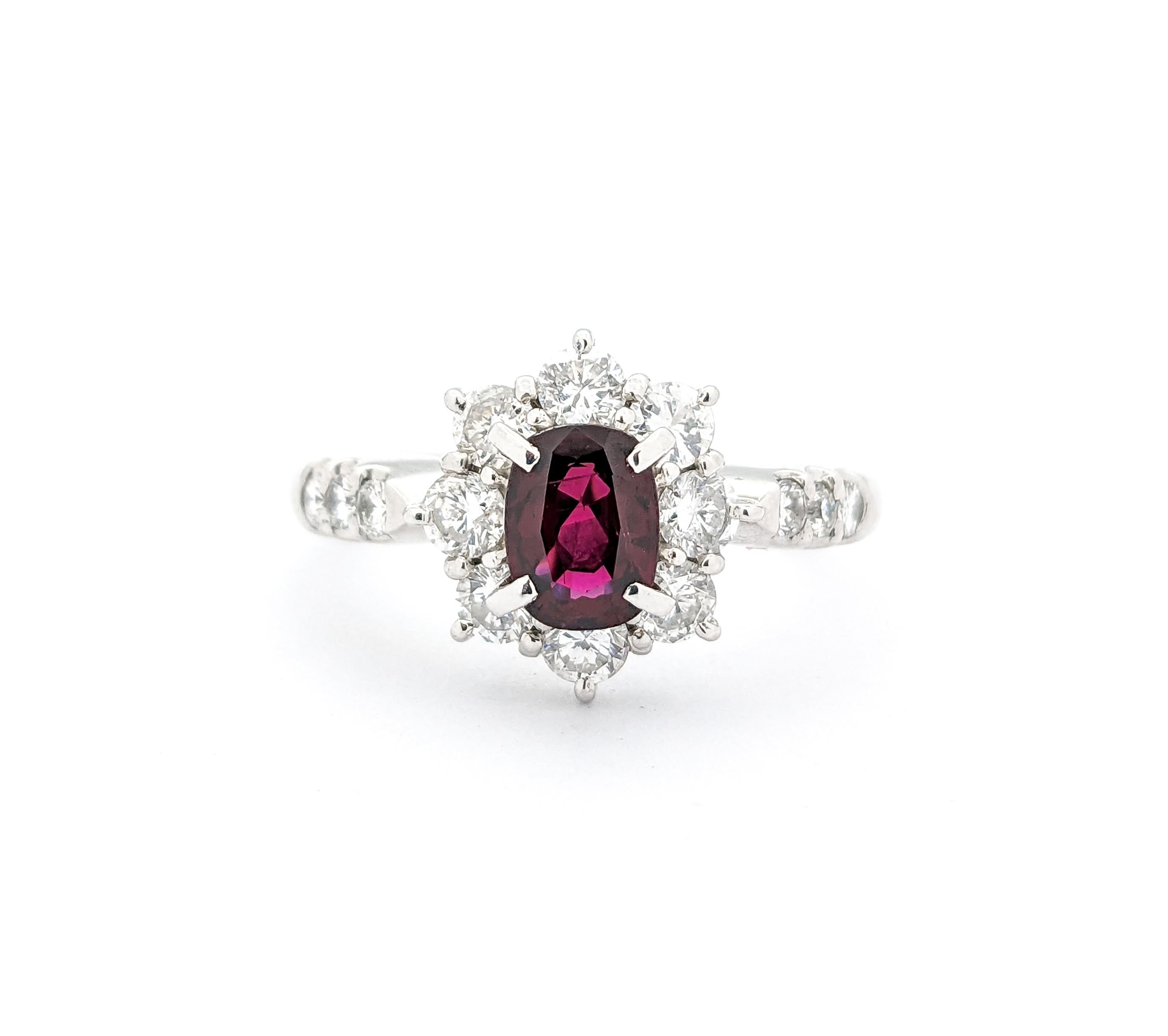 GIA .70ct Ruby & .82ctw Diamond Ring In Platinum For Sale 4