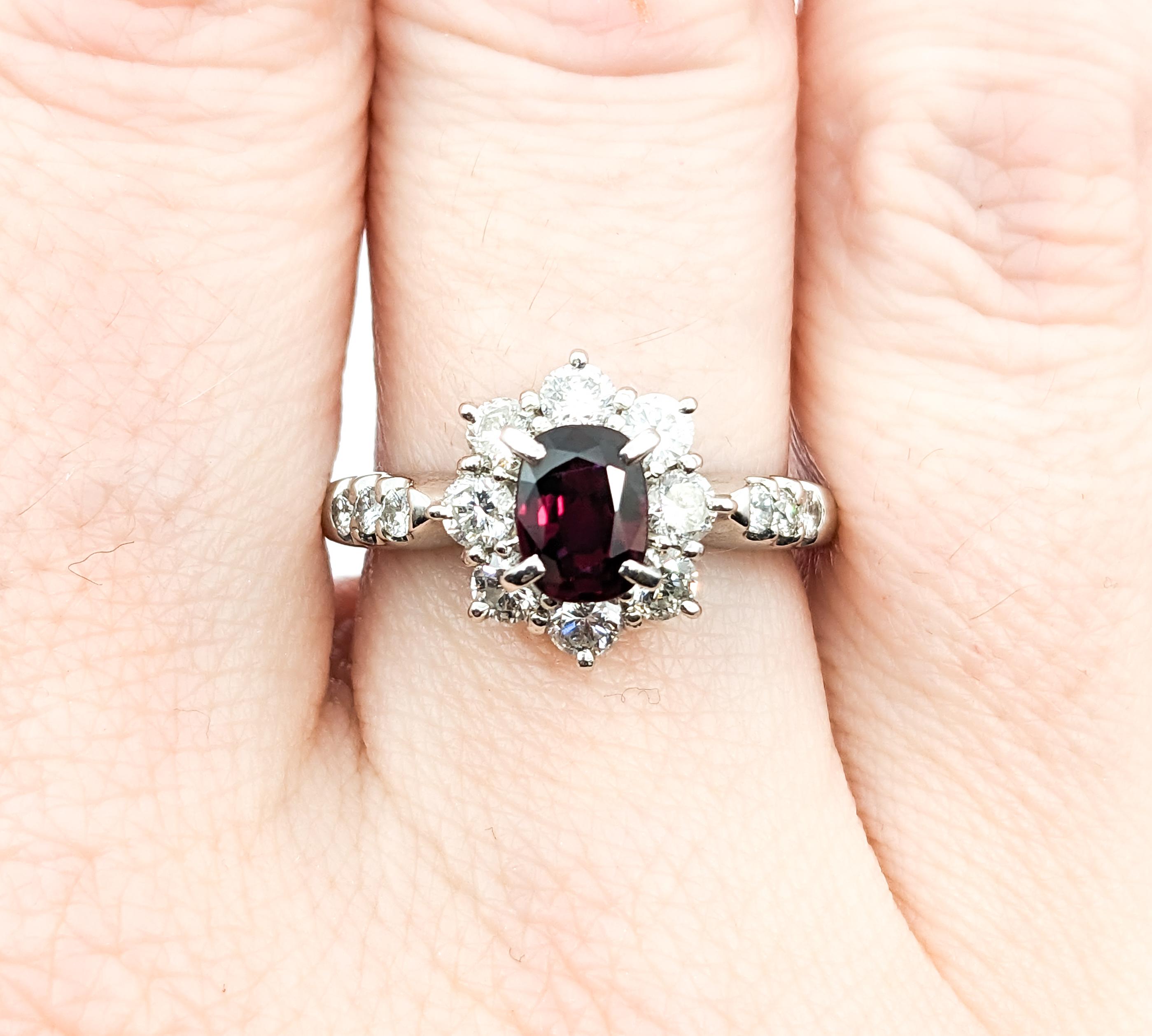 GIA .70ct Ruby & .82ctw Diamond Ring In Platinum In Excellent Condition For Sale In Bloomington, MN