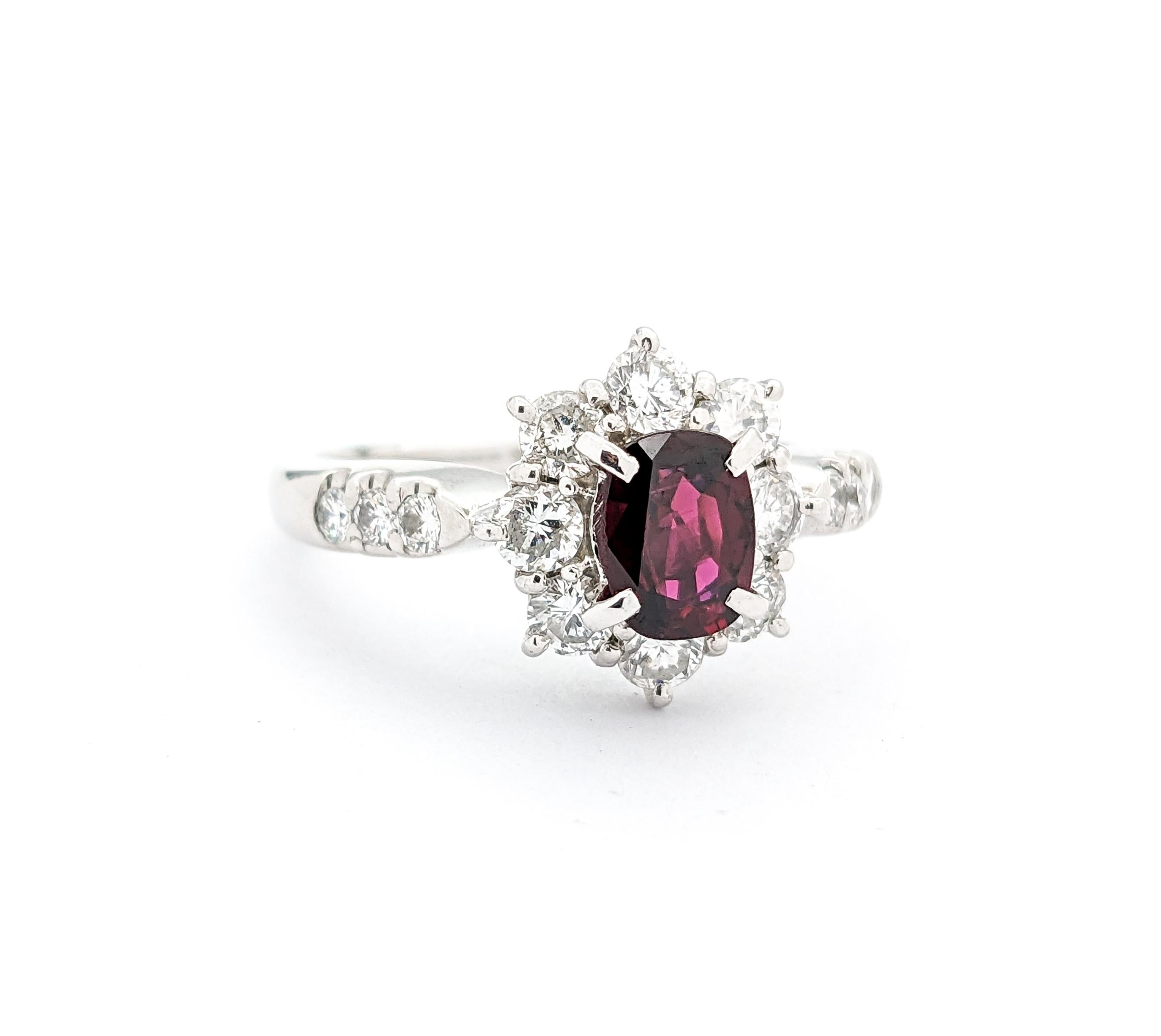 Women's GIA .70ct Ruby & .82ctw Diamond Ring In Platinum For Sale