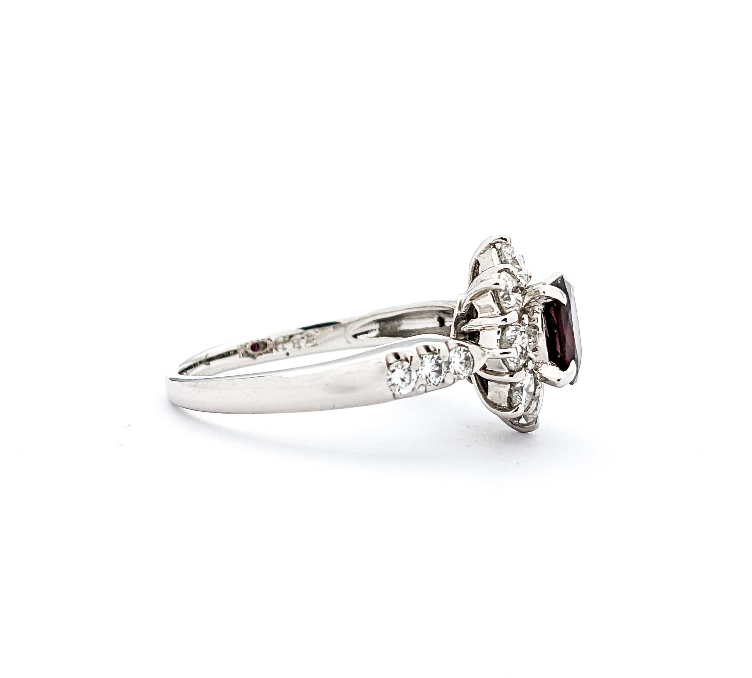 GIA .70ct Ruby & .82ctw Diamond Ring In Platinum For Sale 1
