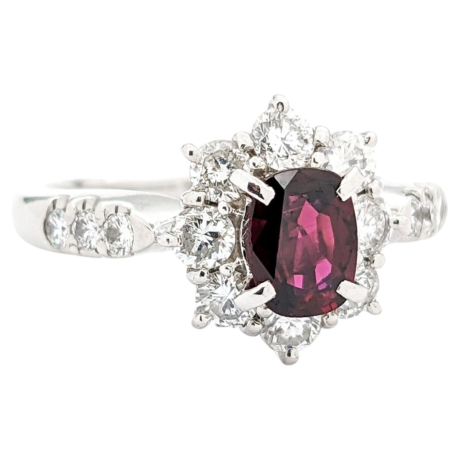 GIA .70ct Ruby & .82ctw Diamond Ring In Platinum For Sale