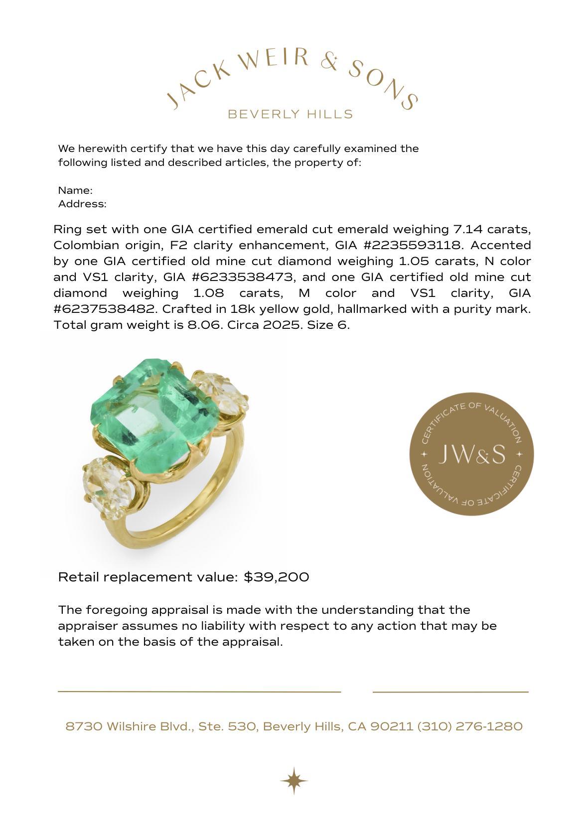 GIA Bague de cocktail en or jaune 18k avec émeraude colombienne de 7,14 carats et diamant en vente 2