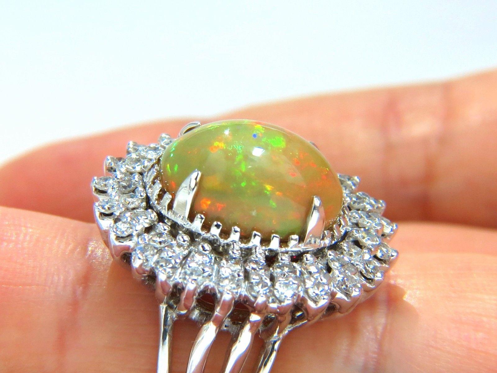 GIA 7.17ct natural cabochon opal diamonds sunburst cocktail ring 14kt a+ colors For Sale 5