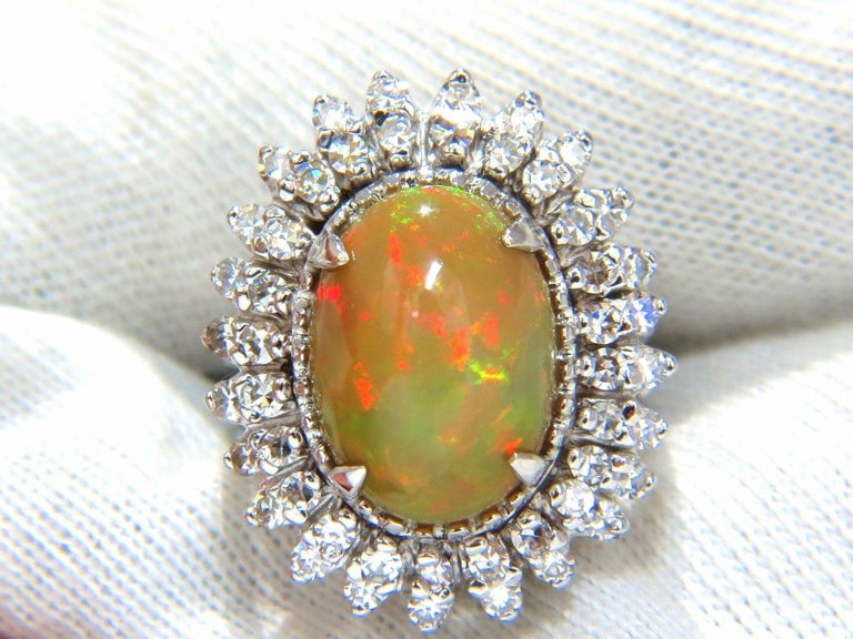 GIA 7.17ct natural cabochon opal diamonds sunburst cocktail ring 14kt ...