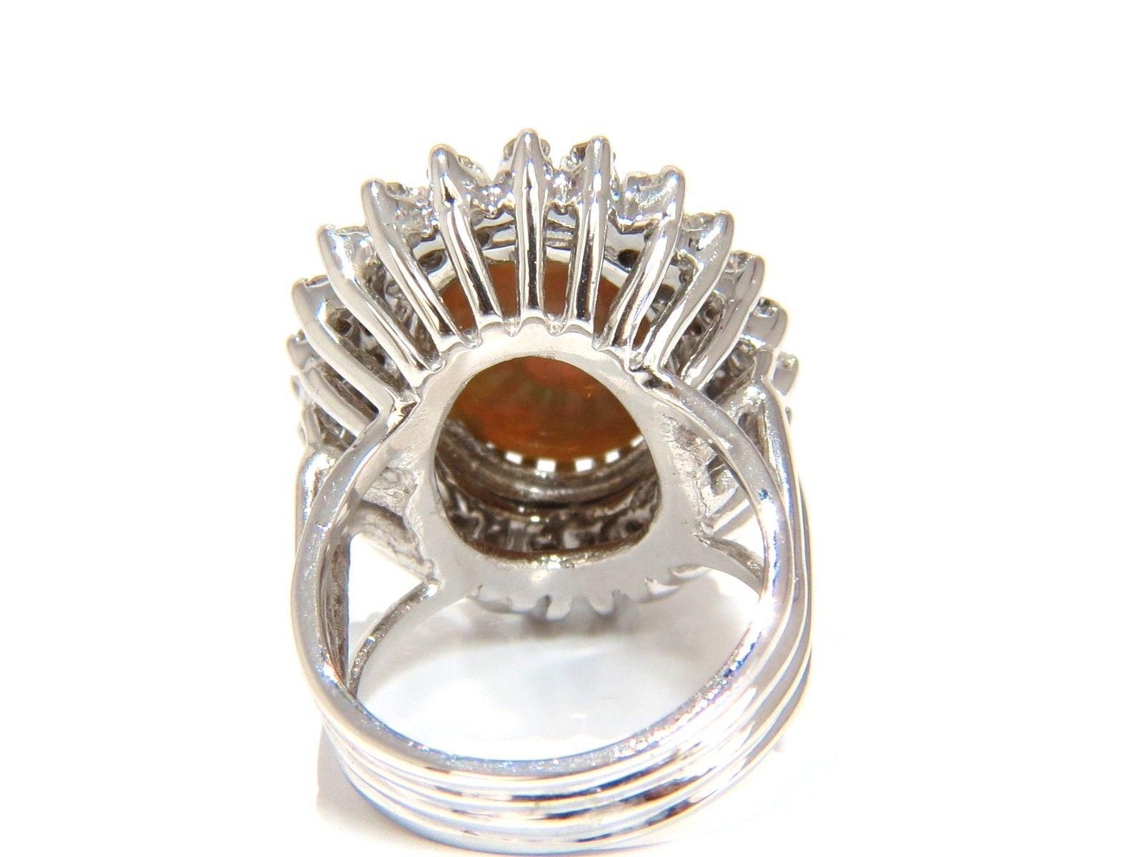 Women's or Men's GIA 7.17ct natural cabochon opal diamonds sunburst cocktail ring 14kt a+ colors For Sale