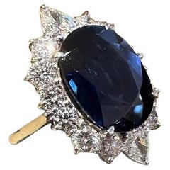 GIA 7.23 carat Oval Sapphire and Diamond Ring in Platinum and 18K White Gold