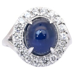 GIA 7.32ct Sapphire and Diamonds Cocktail Ring in 18k White Gold