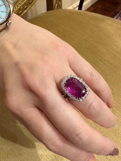 GIA 7.35 Carat Natural Unheated Pink Sapphire and Diamond Ring in Platinum