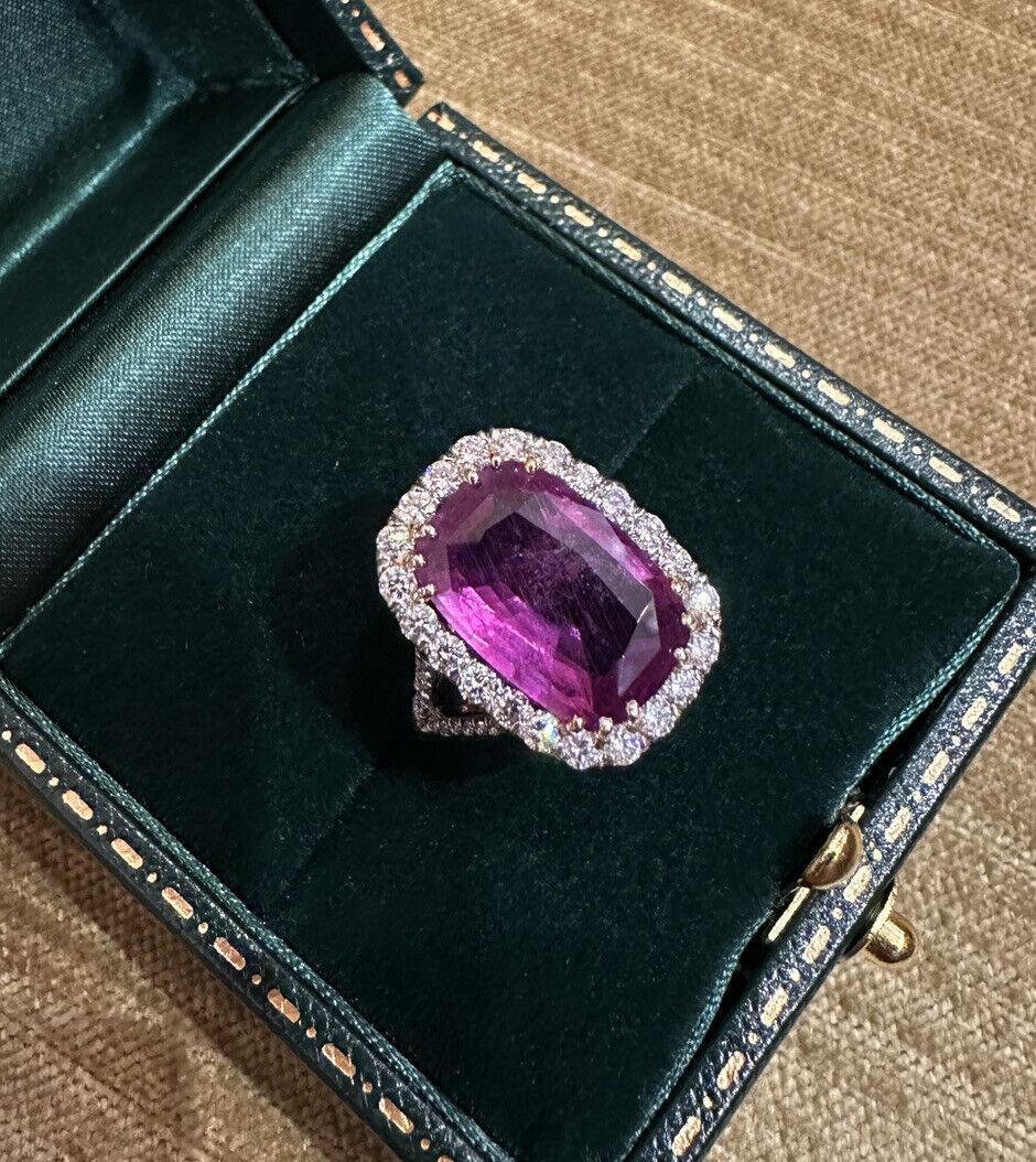 GIA 7.35 Carat Natural Unheated Pink Sapphire and Diamond Ring in Platinum In Excellent Condition For Sale In La Jolla, CA