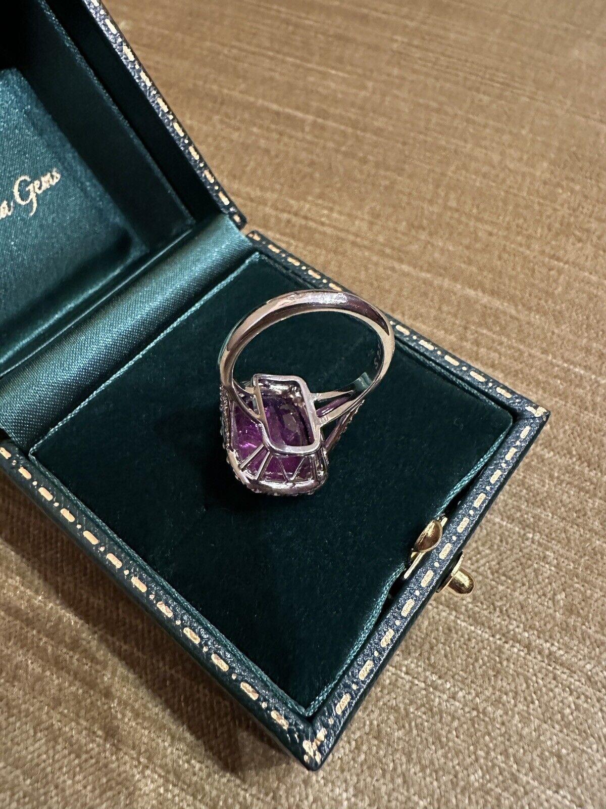 GIA 7.35 Carat Natural Unheated Pink Sapphire and Diamond Ring in Platinum For Sale 1