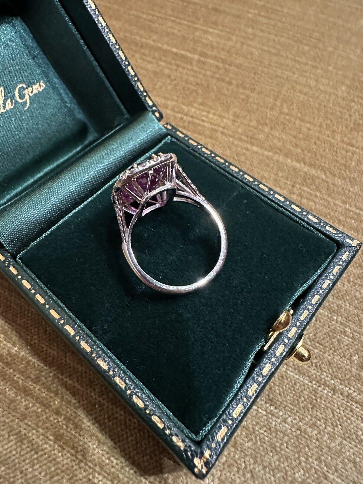 GIA 7.35 Carat Natural Unheated Pink Sapphire and Diamond Ring in Platinum For Sale 2
