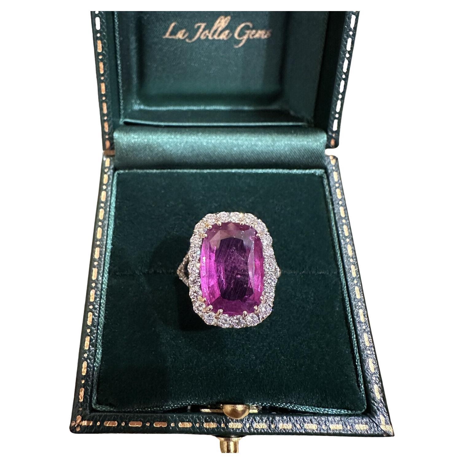GIA 7.35 Carat Natural Unheated Pink Sapphire and Diamond Ring in Platinum