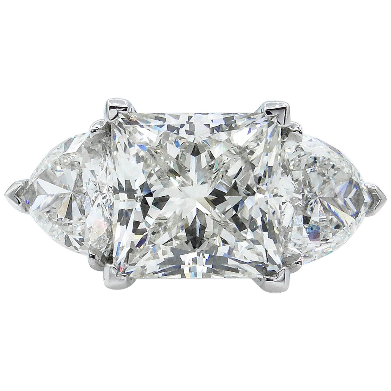 GIA 6.35 Carat Vintage Princess Diamond 3-Stone Engagement Wedding Platinum Ring