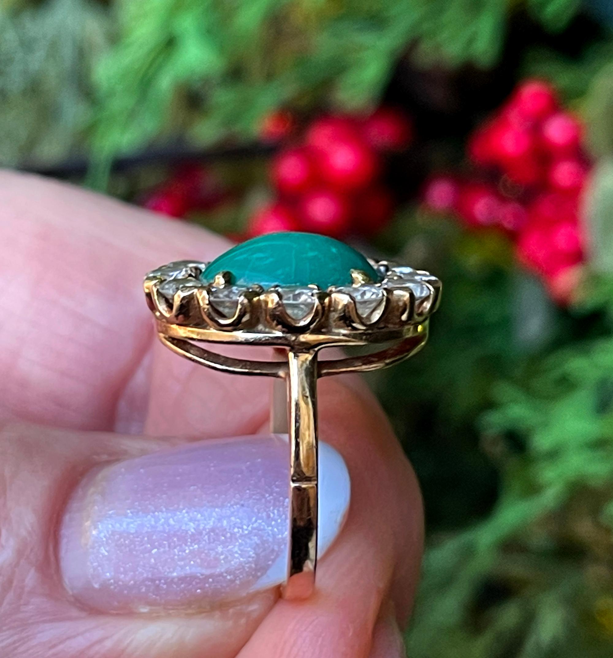GIA 7.35ct Vintage Natural Green Turquoise Diamond 14K Gold Cluster Ring For Sale 2