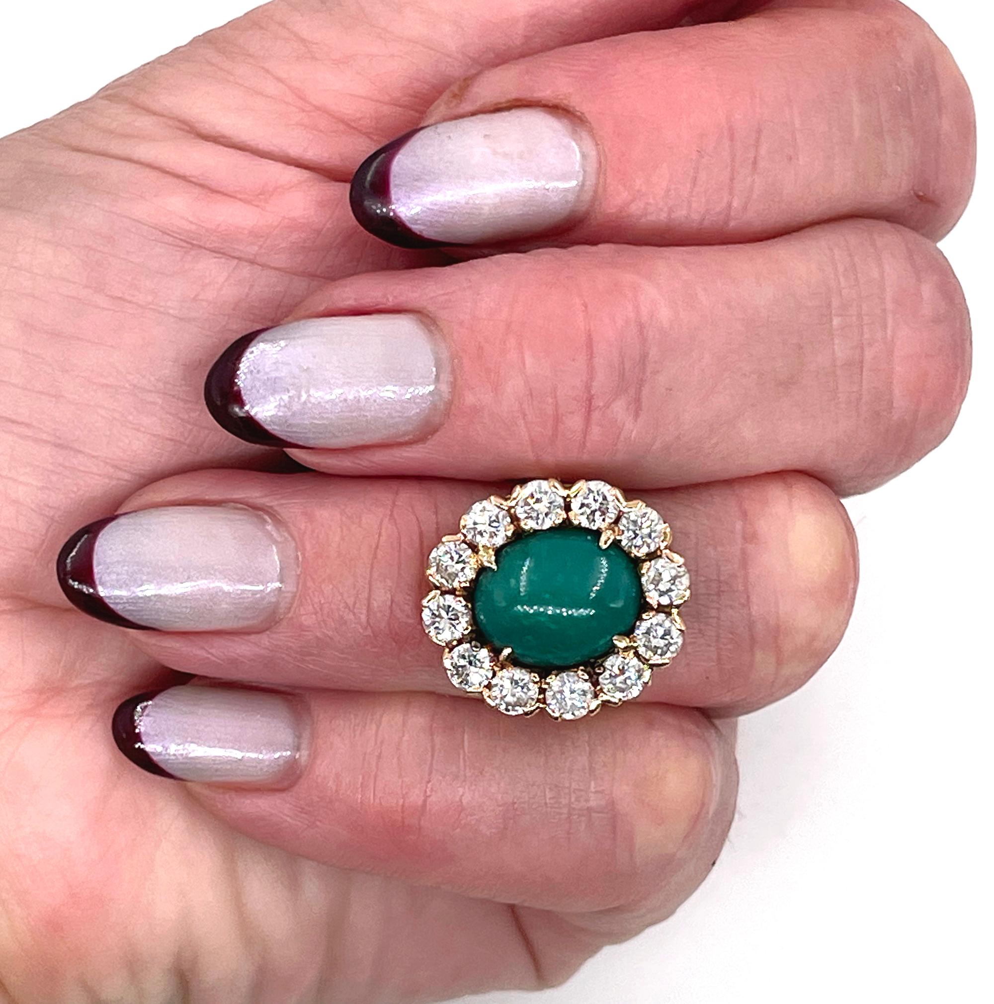 GIA 7.35ct Vintage Natural Green Turquoise Diamond 14K Gold Cluster Ring For Sale 4