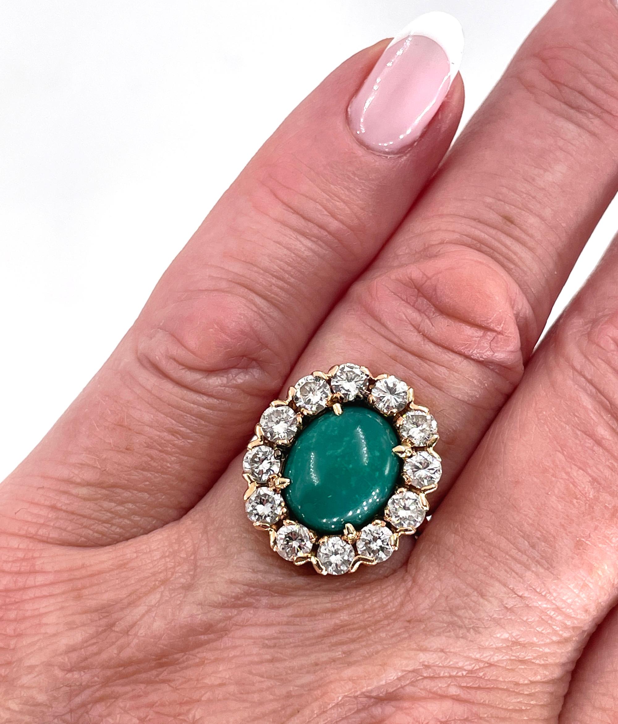 GIA 7.35ct Vintage Natural Green Turquoise Diamond 14K Gold Cluster Ring For Sale 4