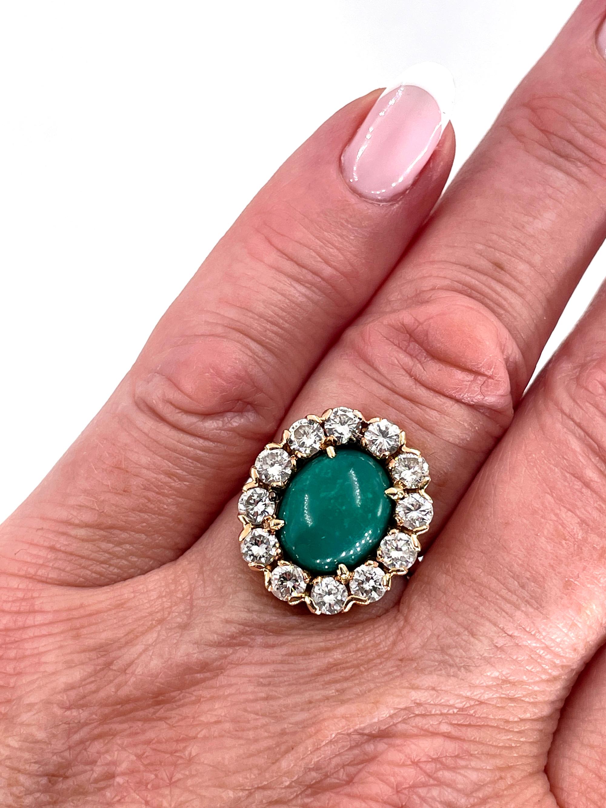 GIA 7.35ct Vintage Natural Green Turquoise Diamond 14K Gold Cluster Ring For Sale 5