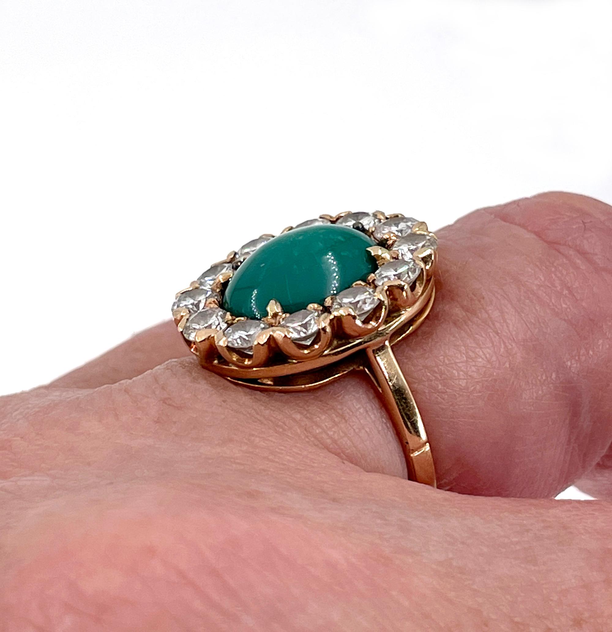 GIA 7.35ct Vintage Natural Green Turquoise Diamond 14K Gold Cluster Ring For Sale 6
