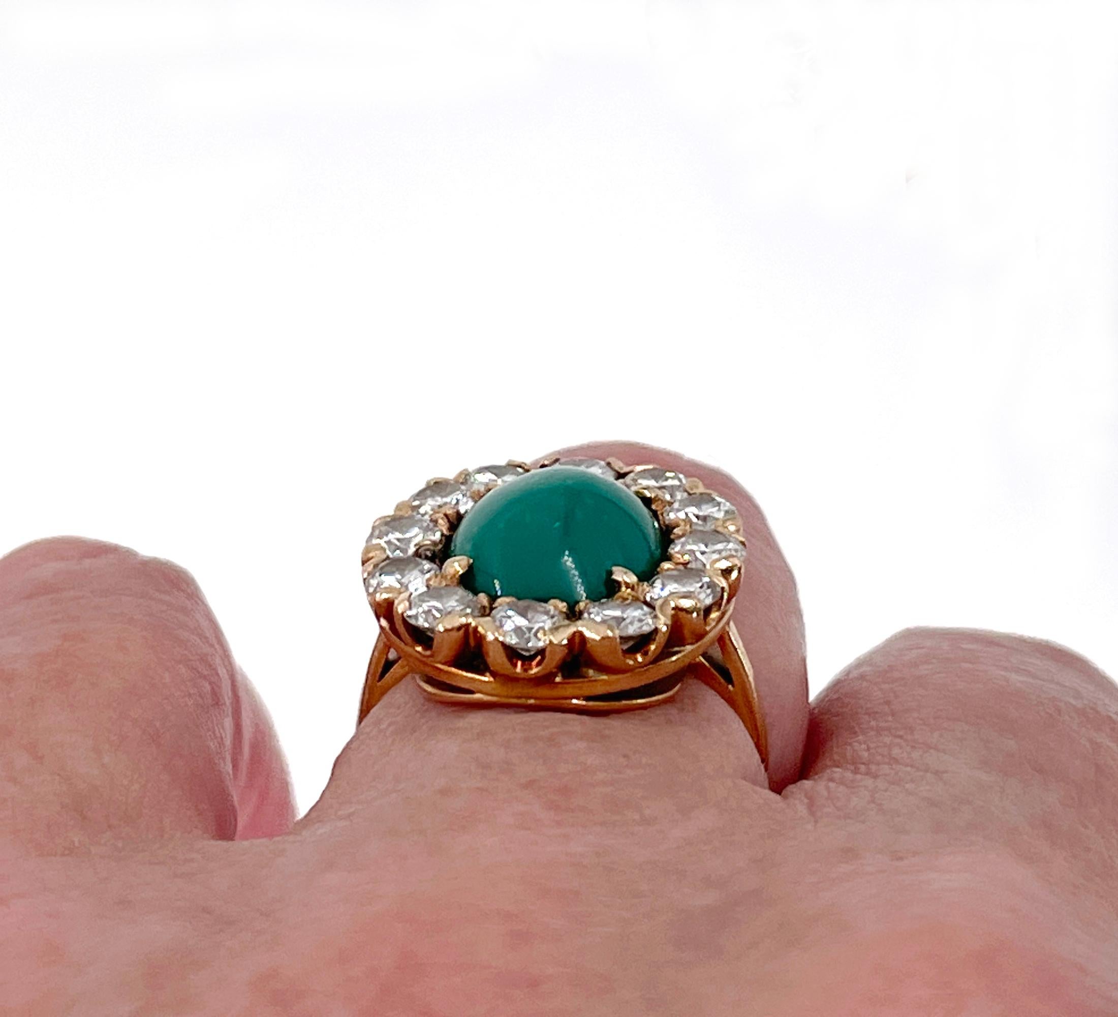 GIA 7.35ct Vintage Natural Green Turquoise Diamond 14K Gold Cluster Ring For Sale 7