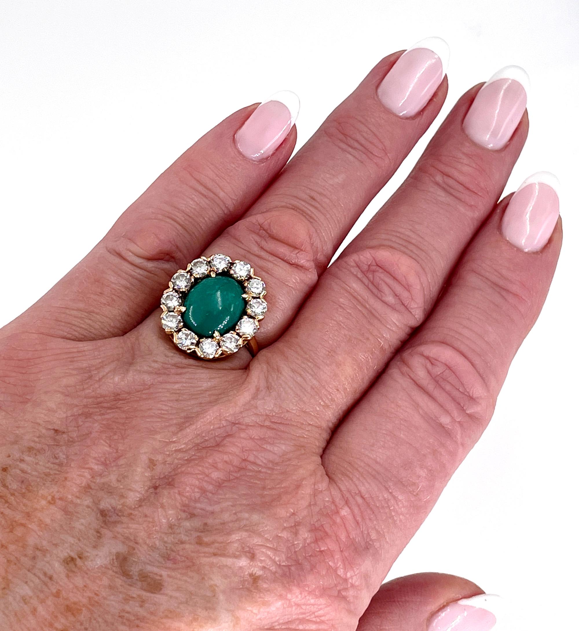 GIA 7.35ct Vintage Natural Green Turquoise Diamond 14K Gold Cluster Ring For Sale 9