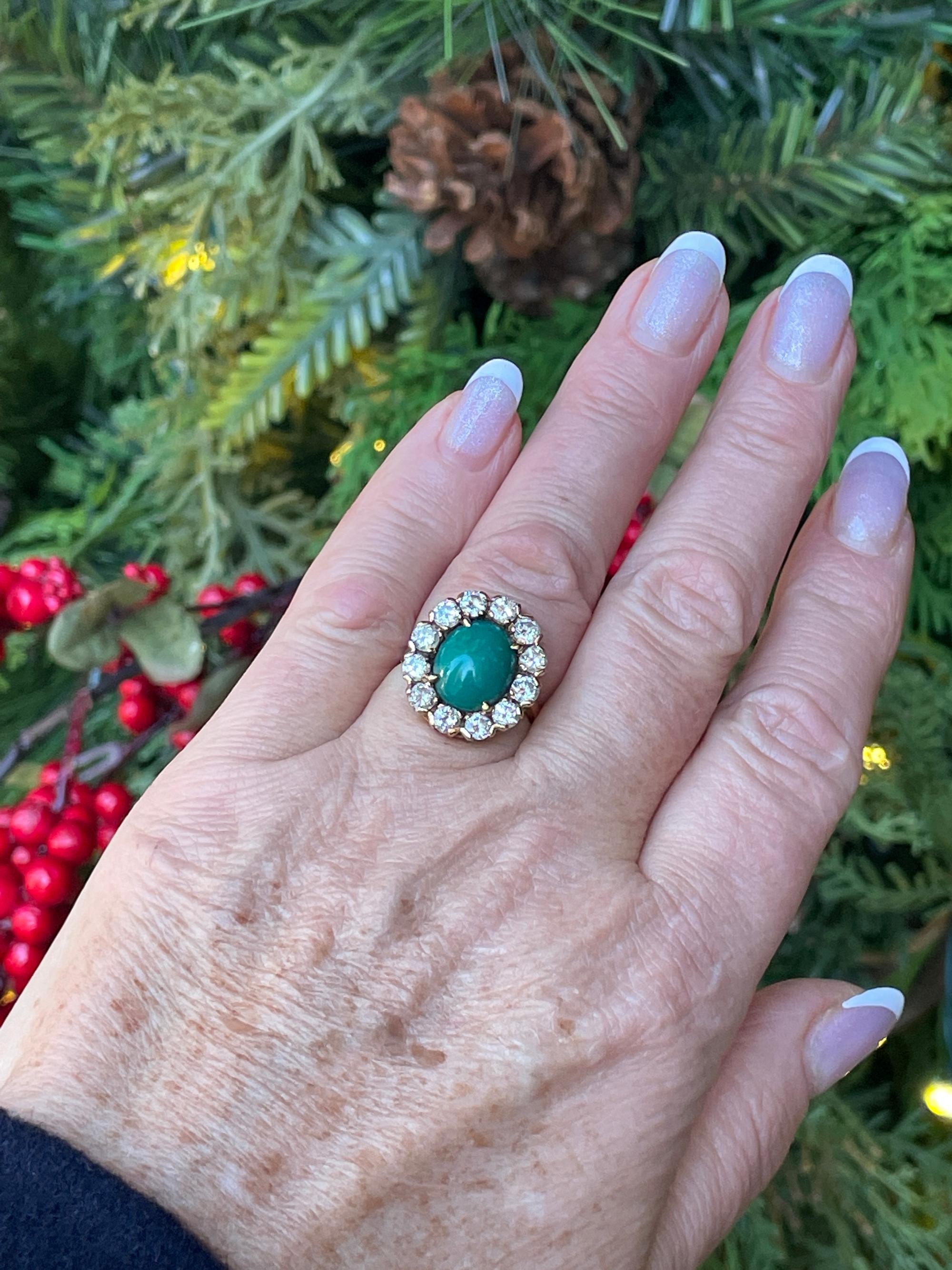 Women's GIA 7.35ct Vintage Natural Green Turquoise Diamond 14K Gold Cluster Ring For Sale