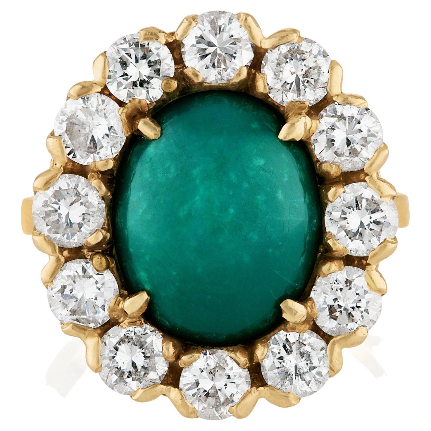 GIA 7.35ct Vintage Natural Green Turquoise Diamond 14K Gold Cluster Ring