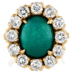 GIA 7,35 Karat Vintage Natürlicher grüner Türkis Diamant 14K Gold Cluster-Ring