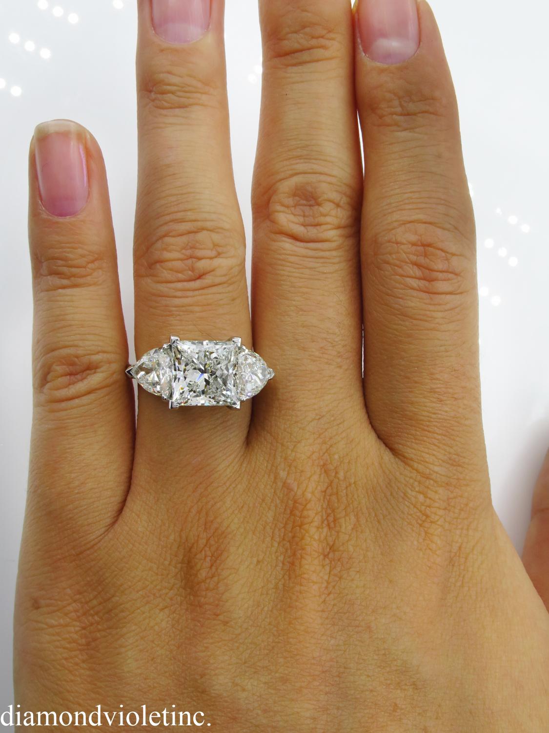 GIA 6.35 Carat Vintage Princess Diamond 3-Stone Engagement Wedding Platinum Ring 5