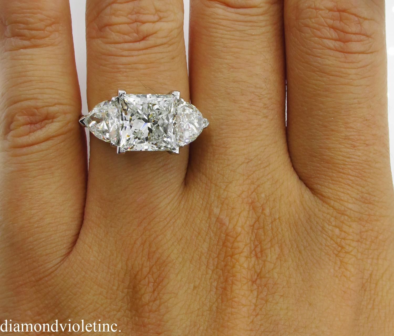 GIA 6.35 Carat Vintage Princess Diamond 3-Stone Engagement Wedding Platinum Ring 6