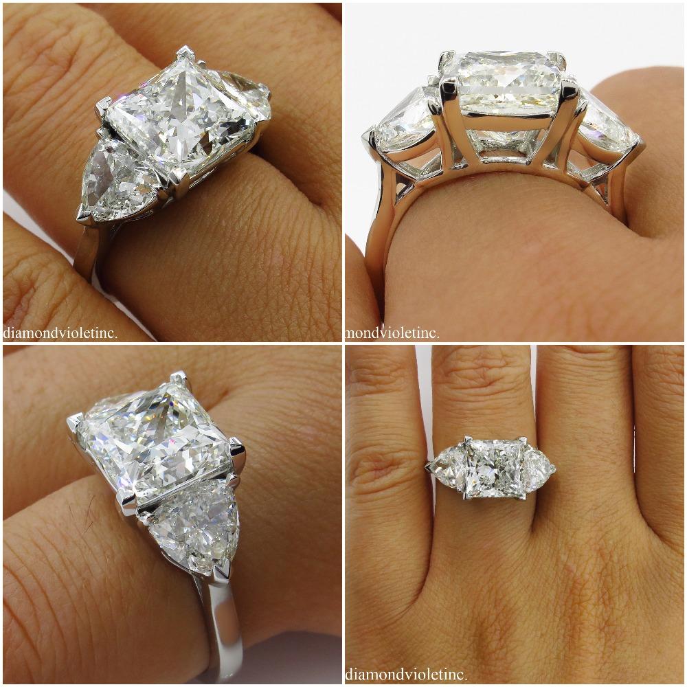 GIA 6.35 Carat Vintage Princess Diamond 3-Stone Engagement Wedding Platinum Ring 7