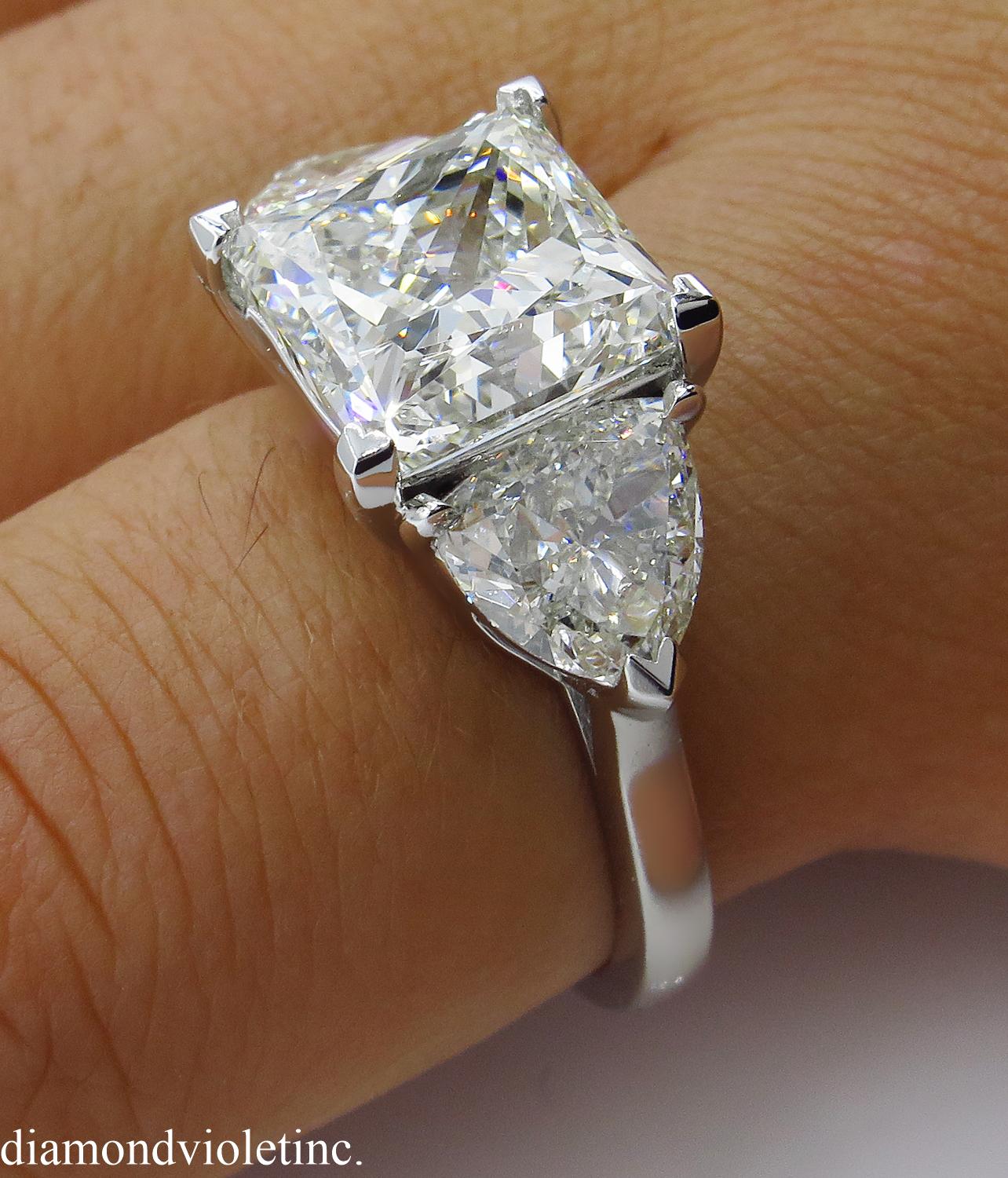 GIA 6.35 Carat Vintage Princess Diamond 3-Stone Engagement Wedding Platinum Ring 8