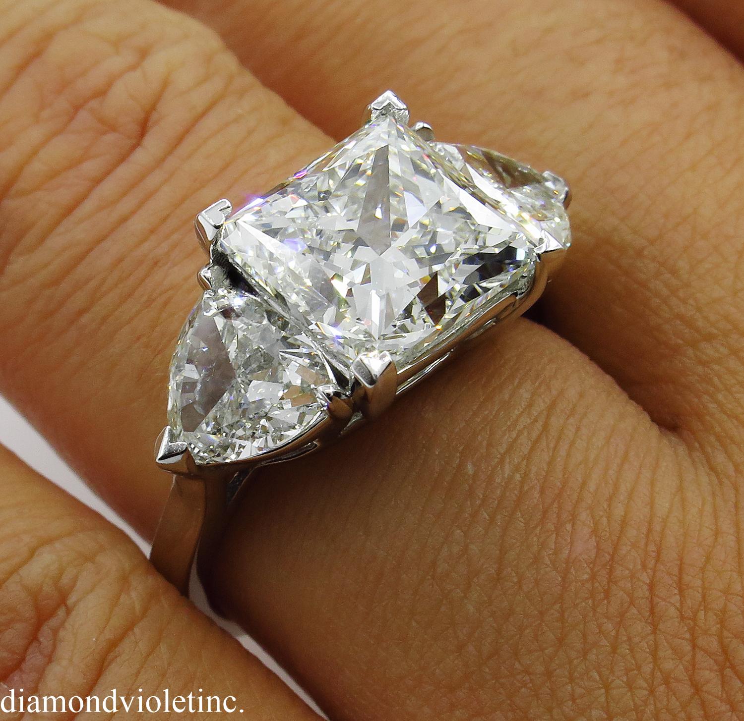 GIA 6.35 Carat Vintage Princess Diamond 3-Stone Engagement Wedding Platinum Ring 9