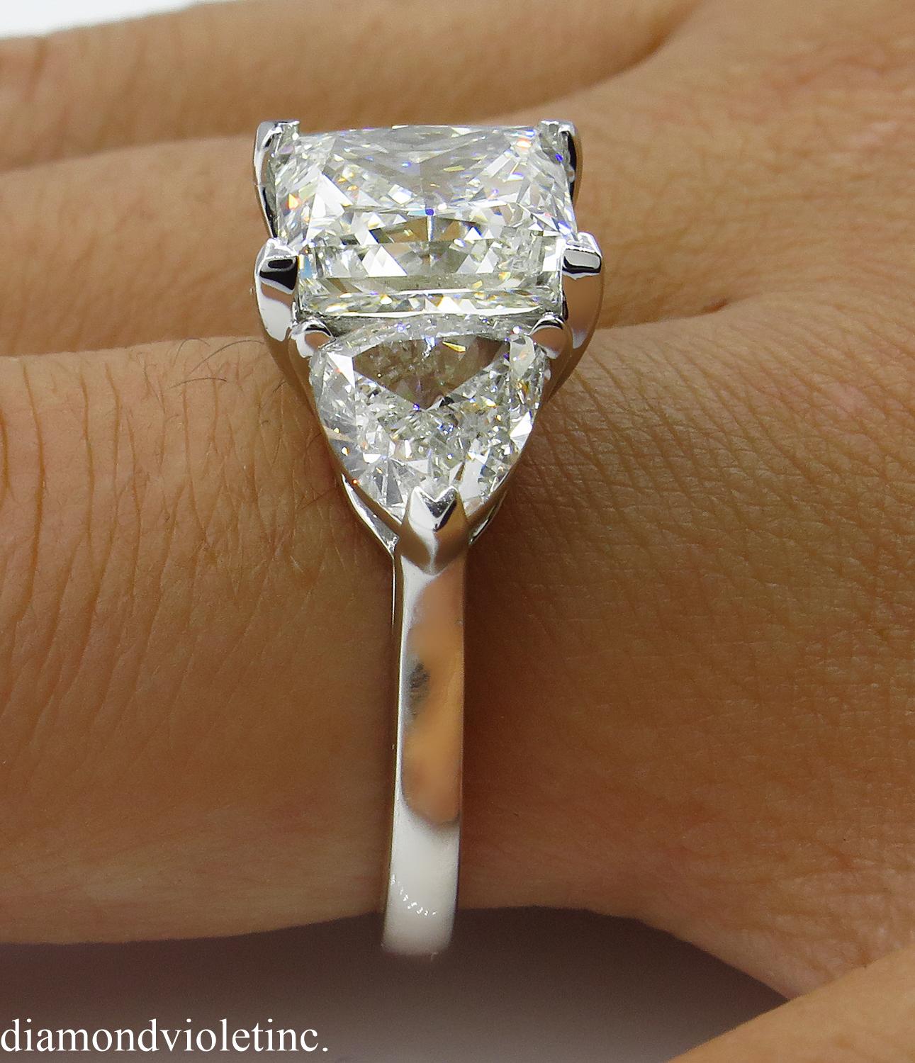 GIA 6.35 Carat Vintage Princess Diamond 3-Stone Engagement Wedding Platinum Ring 10