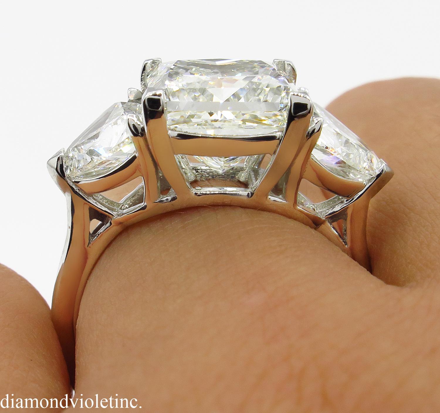 GIA 6.35 Carat Vintage Princess Diamond 3-Stone Engagement Wedding Platinum Ring 11