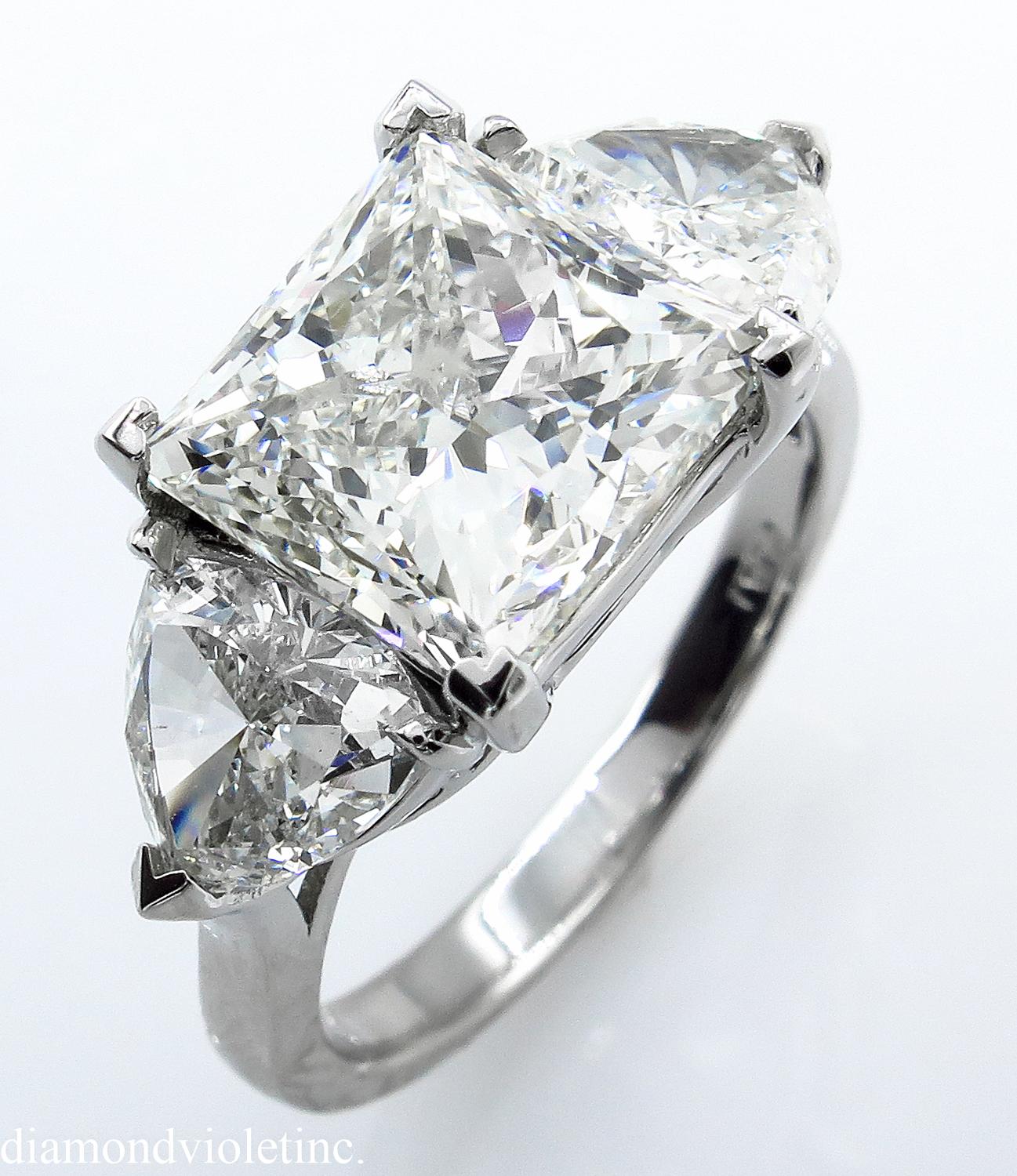 Princess Cut GIA 6.35 Carat Vintage Princess Diamond 3-Stone Engagement Wedding Platinum Ring