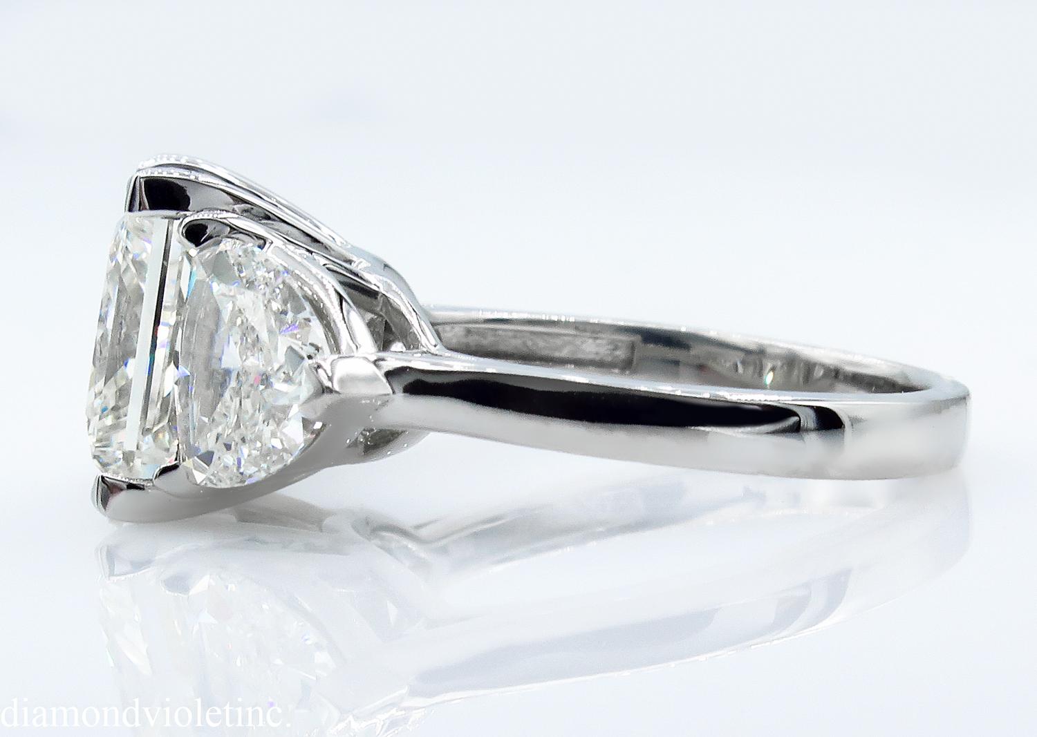 Women's GIA 6.35 Carat Vintage Princess Diamond 3-Stone Engagement Wedding Platinum Ring