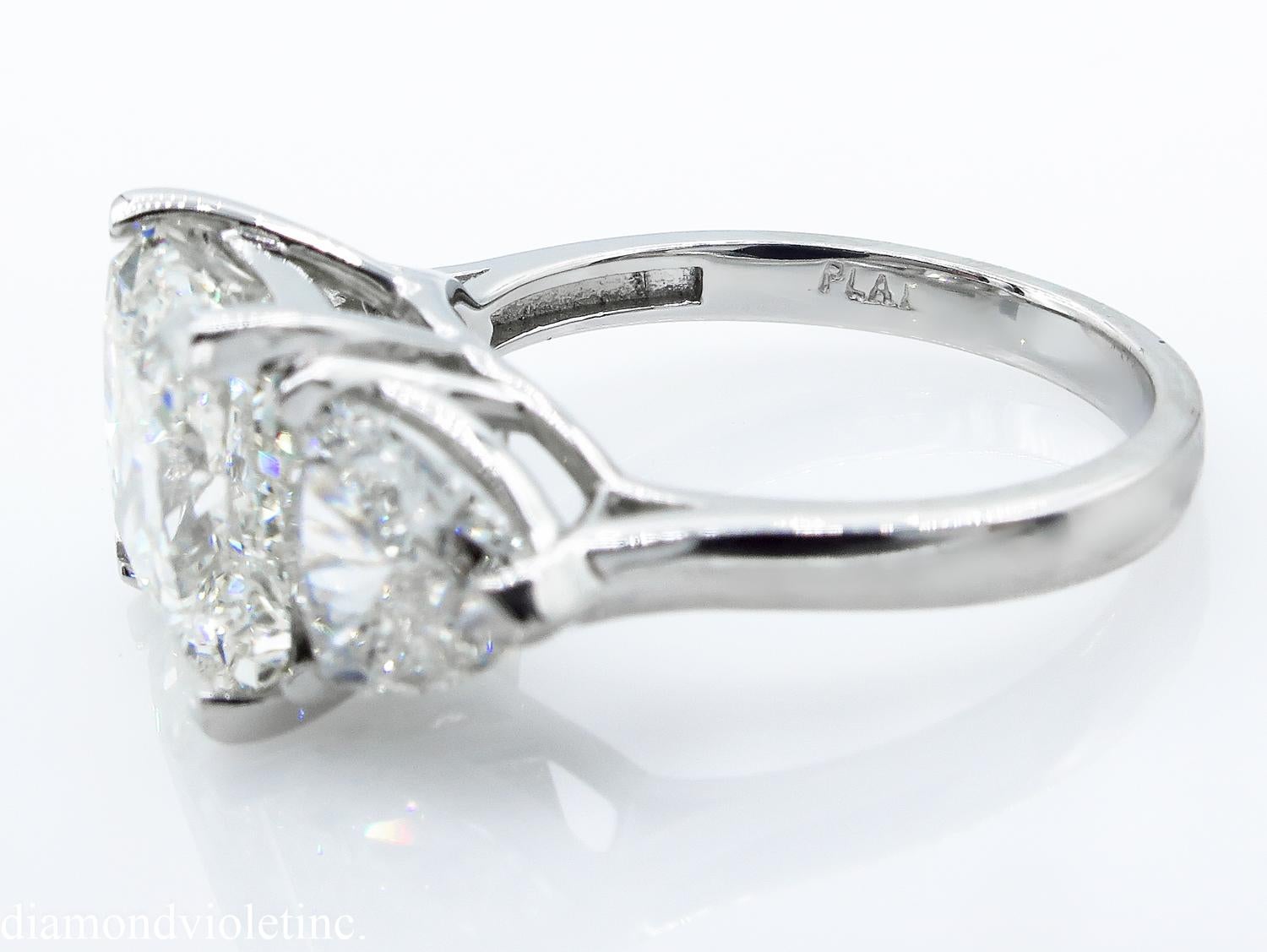 GIA 6.35 Carat Vintage Princess Diamond 3-Stone Engagement Wedding Platinum Ring 1