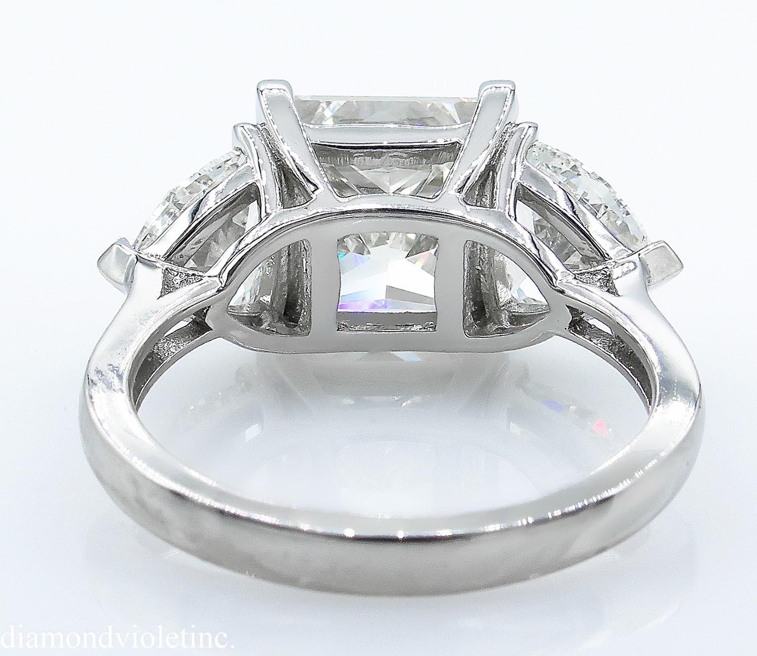 GIA 6.35 Carat Vintage Princess Diamond 3-Stone Engagement Wedding Platinum Ring 2