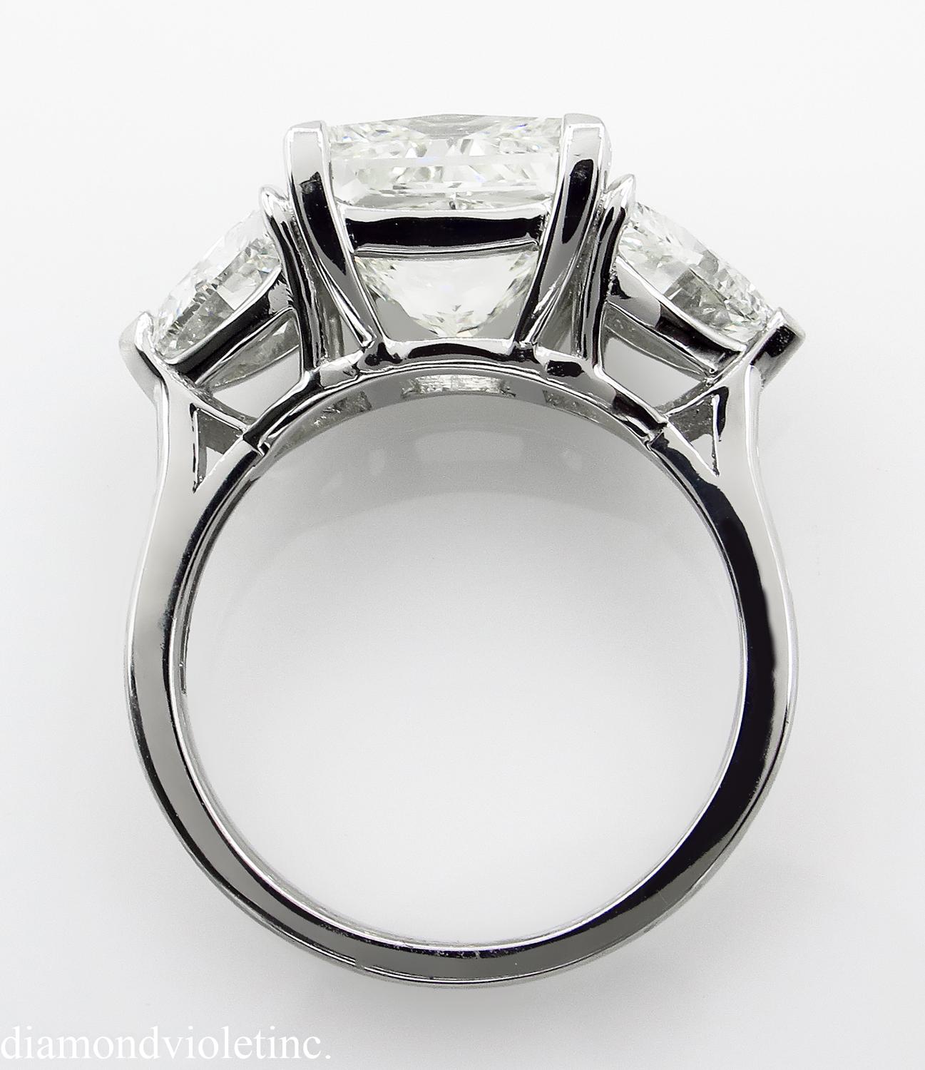GIA 6.35 Carat Vintage Princess Diamond 3-Stone Engagement Wedding Platinum Ring 3