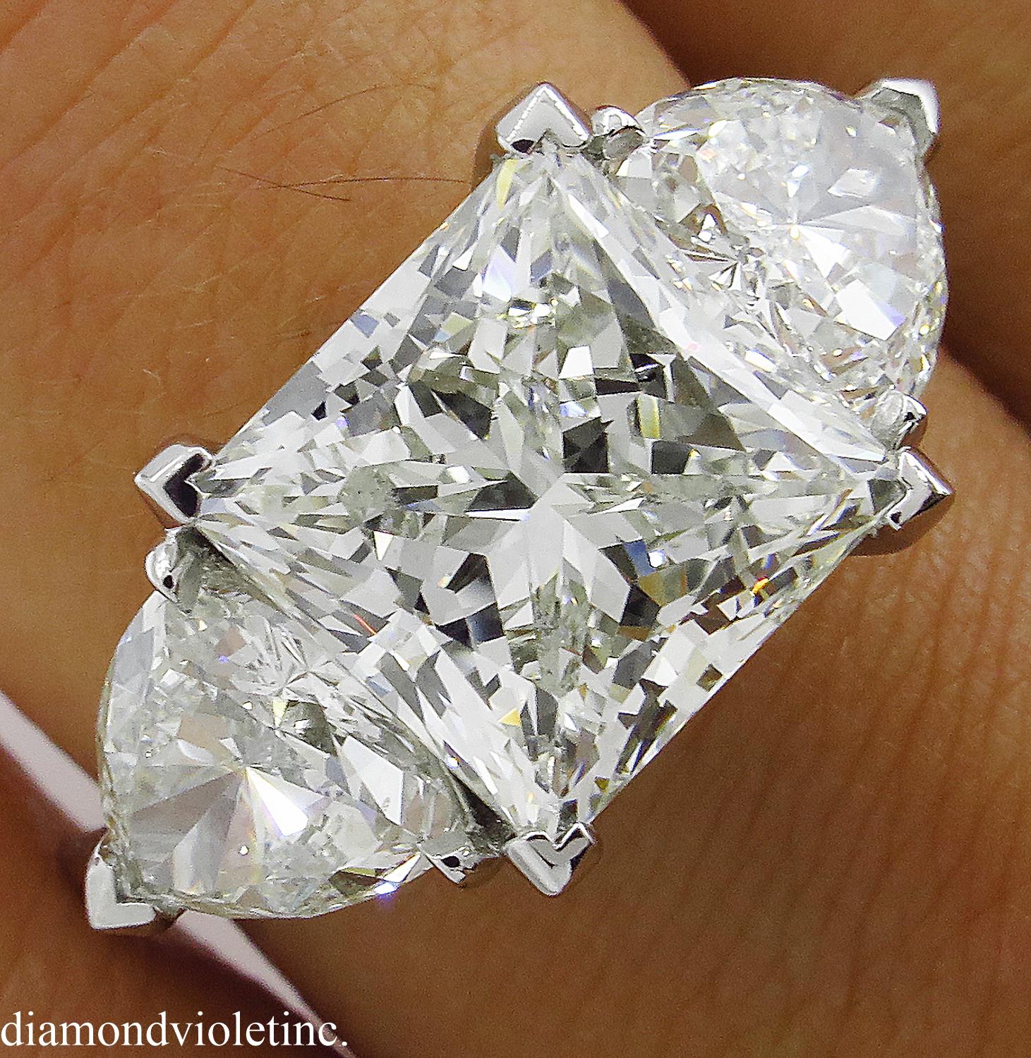GIA 6.35 Carat Vintage Princess Diamond 3-Stone Engagement Wedding Platinum Ring 4