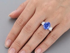 GIA 7.39ct Natural Ceylon Intense Royal Blue Sapphire Diamond Ring 14K White