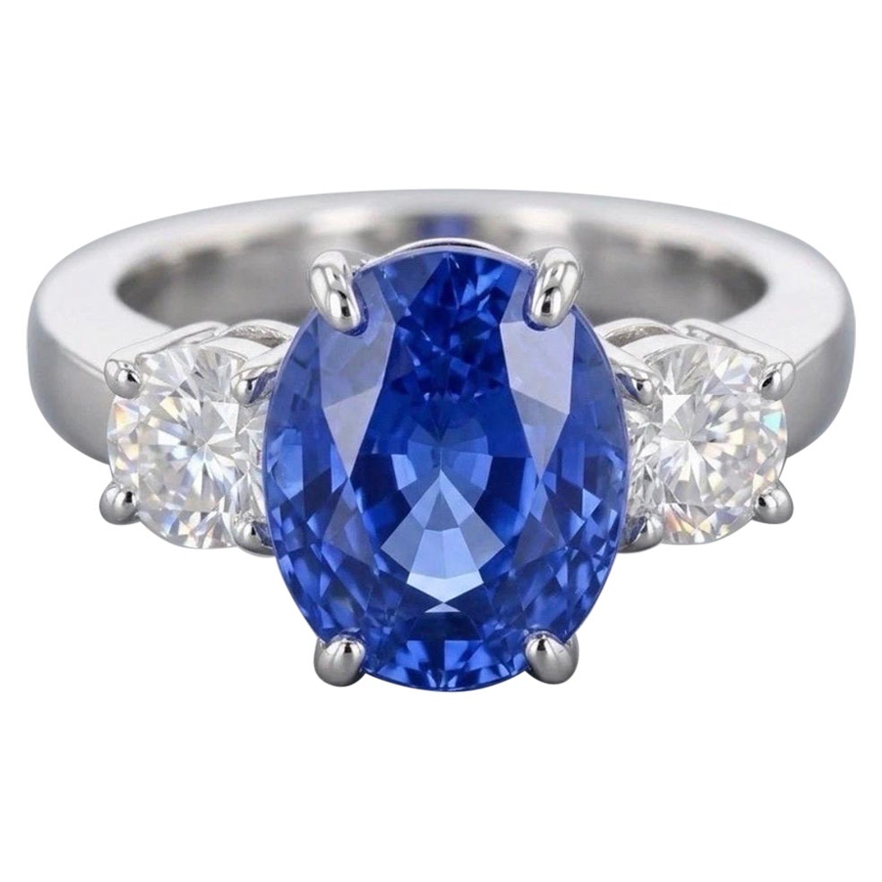 GIA 7.39ct Natural Ceylon Intense Royal Blue Sapphire Diamond Ring 14K White