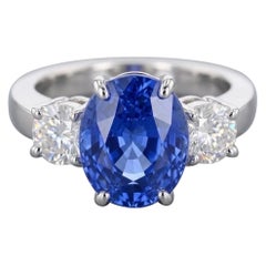 GIA 7.39ct Natural Ceylon Intense Royal Blue Sapphire Diamond Ring 14K White