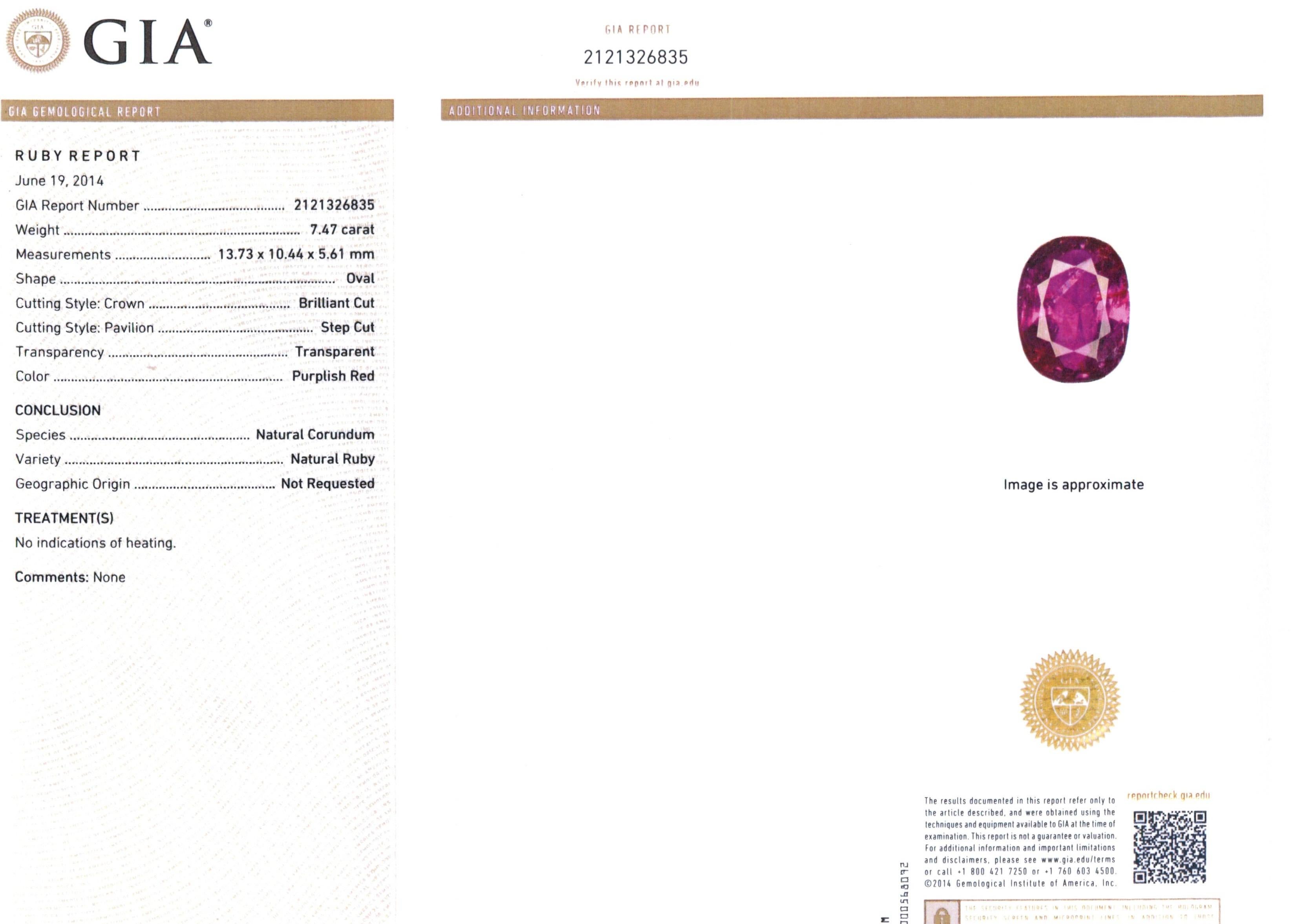 GIA 7.47 Carat Unheated Ruby Pendant/Ring For Sale 4