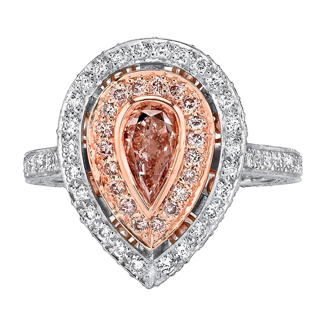 GIA .75 Ct Pear-Shaped Natural Fancy Pink Diamond, 18 Rose Gold and Platinum