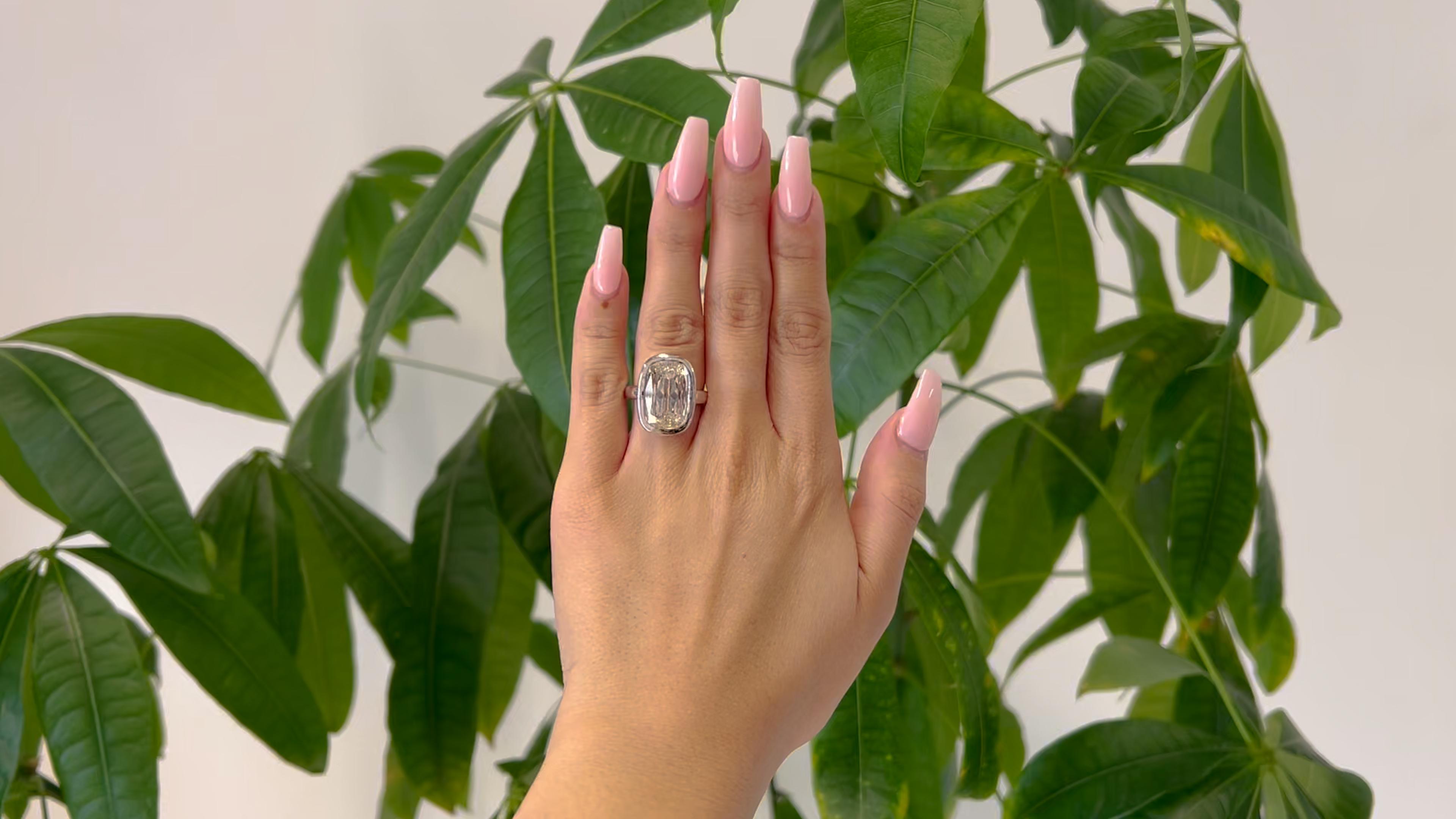 GIA 7.51 Carat Antique Cushion Cut Diamond 18k White Gold Bezel Set